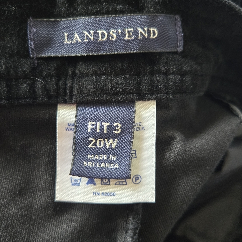 LANDS END Black Velvet Straight Leg Elastic Waist Pant - Picture 3 of 5